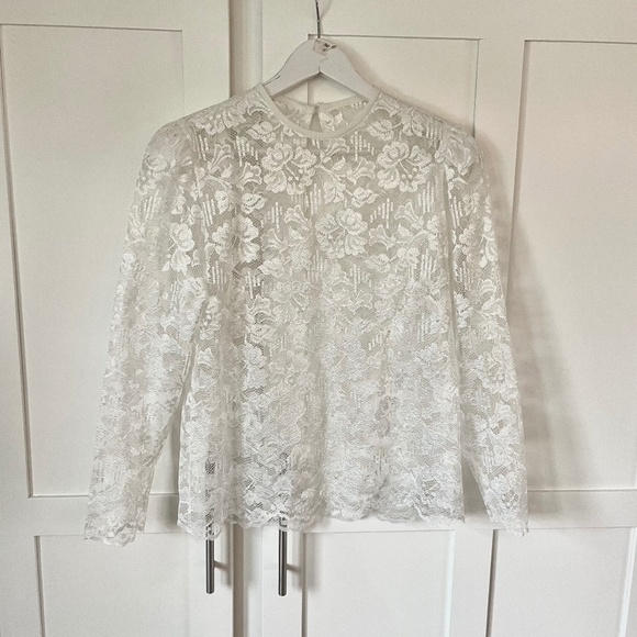 Vintage 80s Lace Sheer Top Blouse Medium - Picture 2 of 6